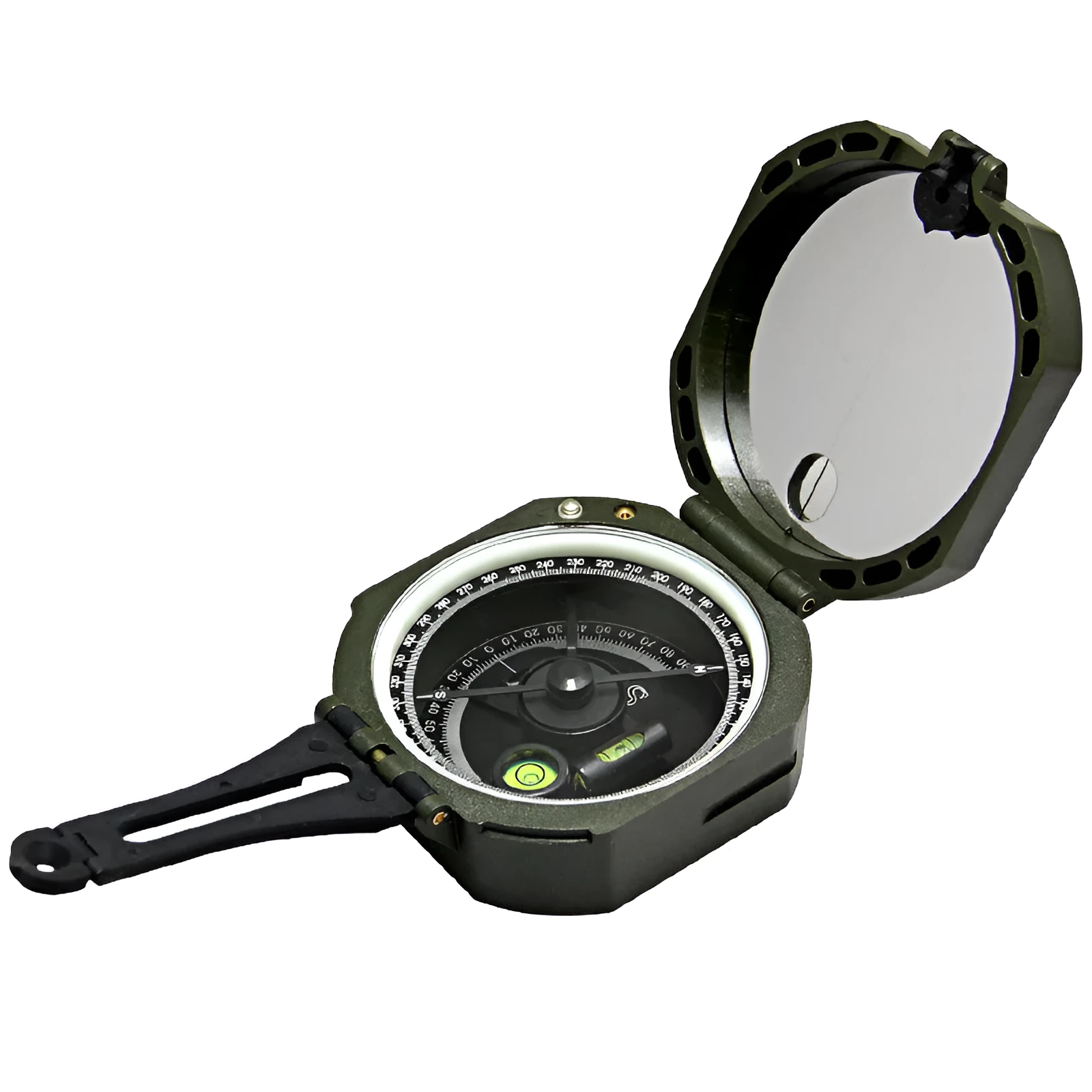 M2 outdoor professional geological compass with green metal housing on white background