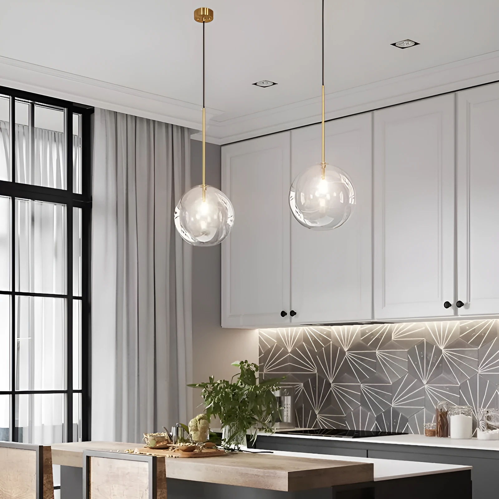 Nordic glass chandelier single head with ball diameter options in white or warm light bulb for restaurant dining