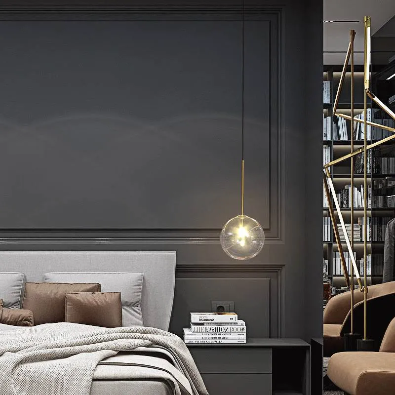 Nordic glass chandelier single head with ball diameter options in white or warm light bulb for restaurant dining