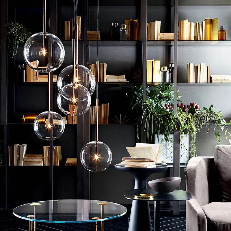 Nordic glass chandelier single head with ball diameter options in white or warm light bulb for restaurant dining