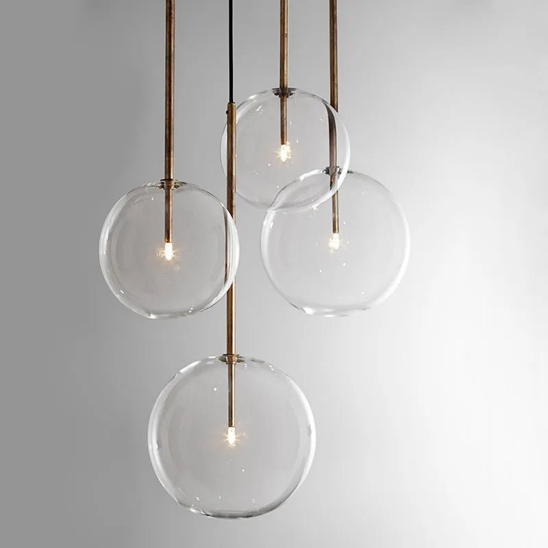 Nordic glass chandelier single head with ball diameter options in white or warm light bulb for restaurant dining