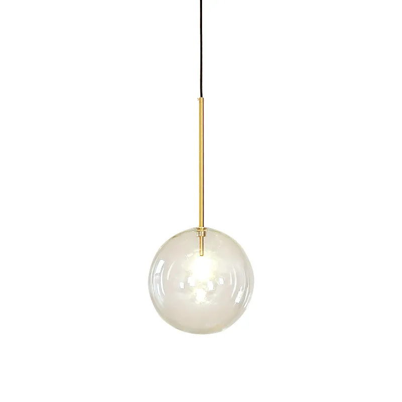 Nordic glass chandelier single head with ball diameter options in white or warm light bulb for restaurant dining