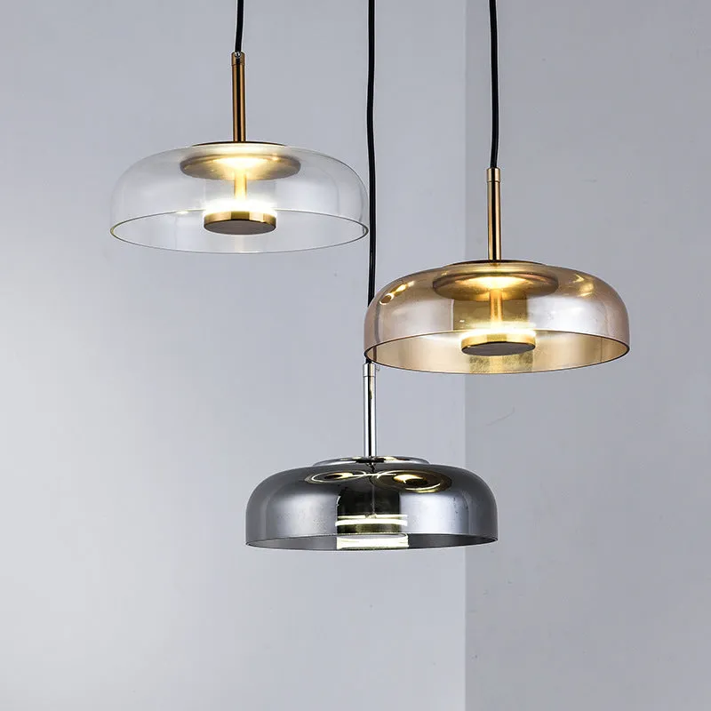 Italian minimalist glass chandelier Nordic style bedroom bedside ceiling light amber smoke grey 15x15 cm 33x17 cm