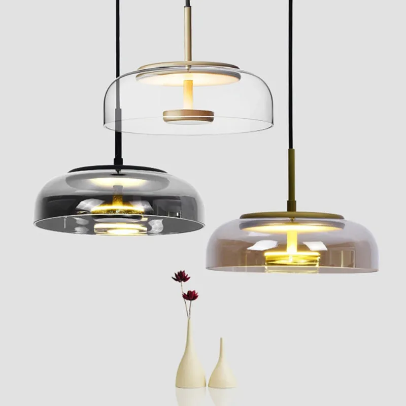 Italian minimalist glass chandelier Nordic style bedroom bedside ceiling light amber smoke grey 15x15 cm 33x17 cm