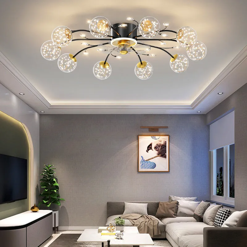 New Nordic Star fan lamp with crystal and iron, remote control, ceiling light for 10-15 square metre rooms