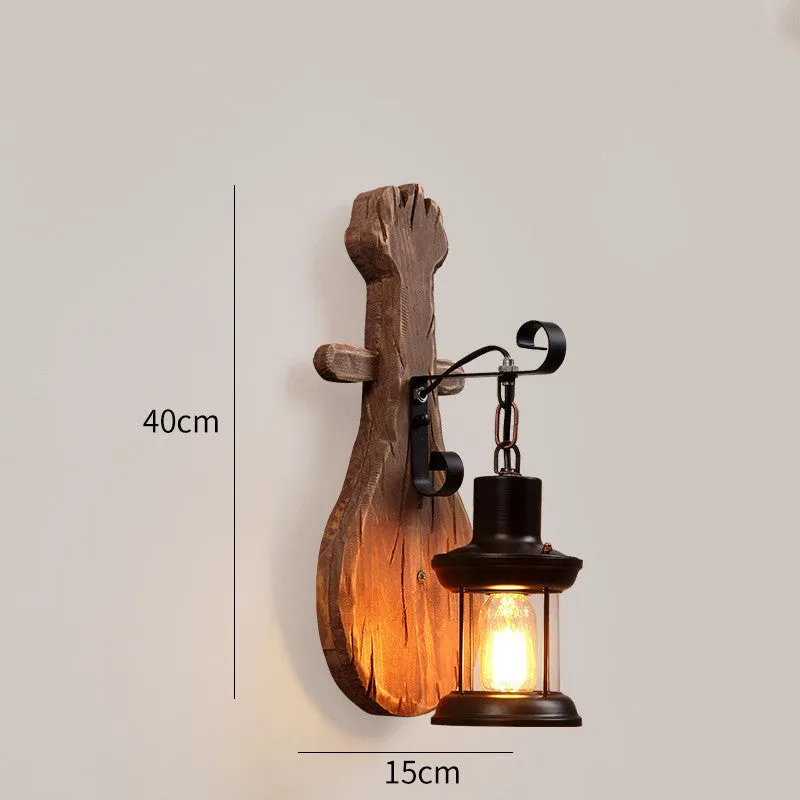 Retro nostalgic boat wood wall lamp with iron shade in industrial style