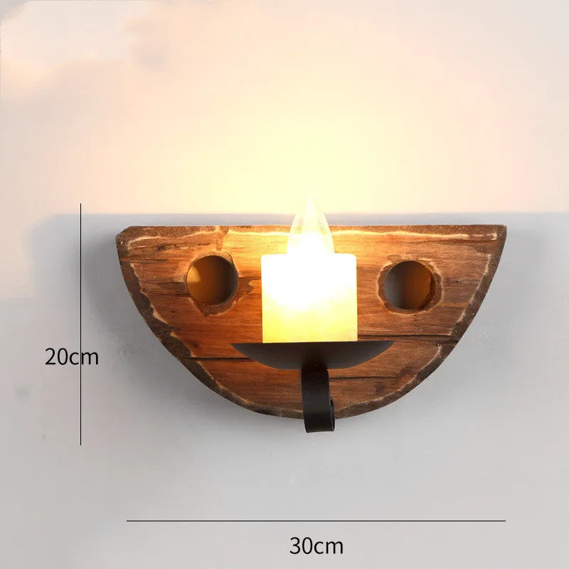 Retro nostalgic boat wood wall lamp with iron shade in industrial style