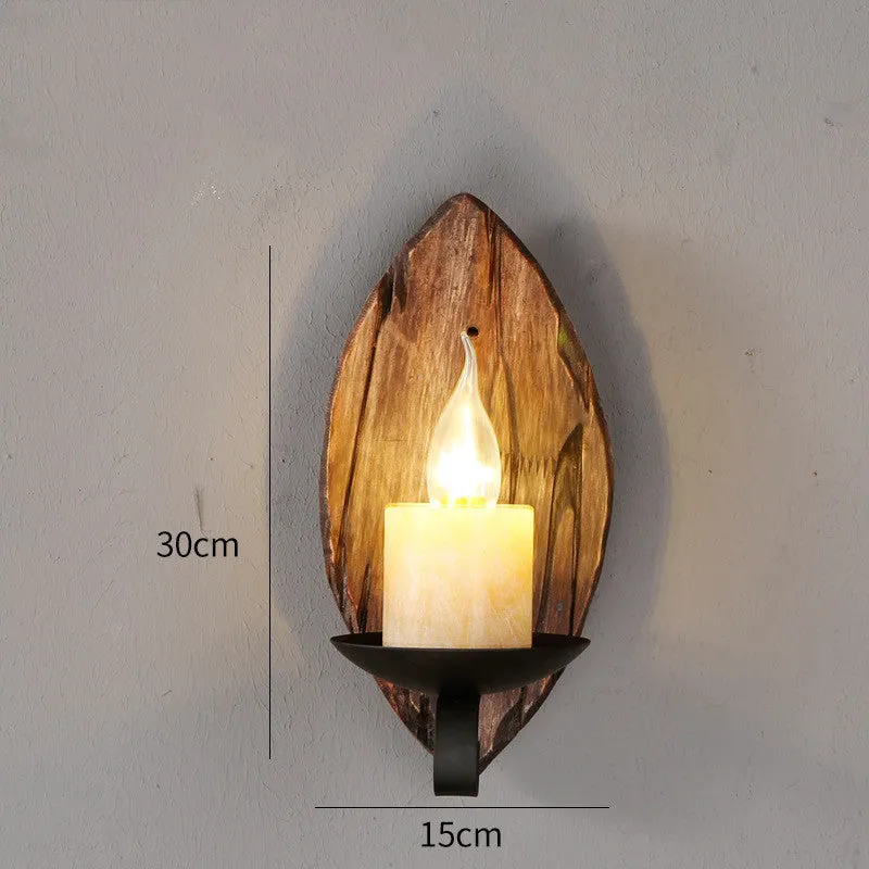 Retro nostalgic boat wood wall lamp with iron shade in industrial style
