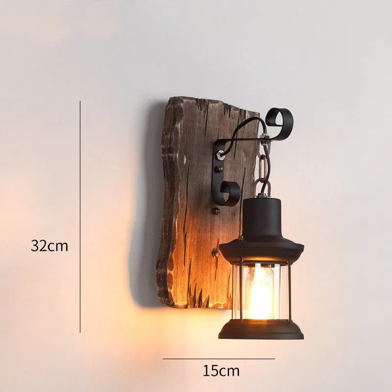 Retro nostalgic boat wood wall lamp with iron shade in industrial style