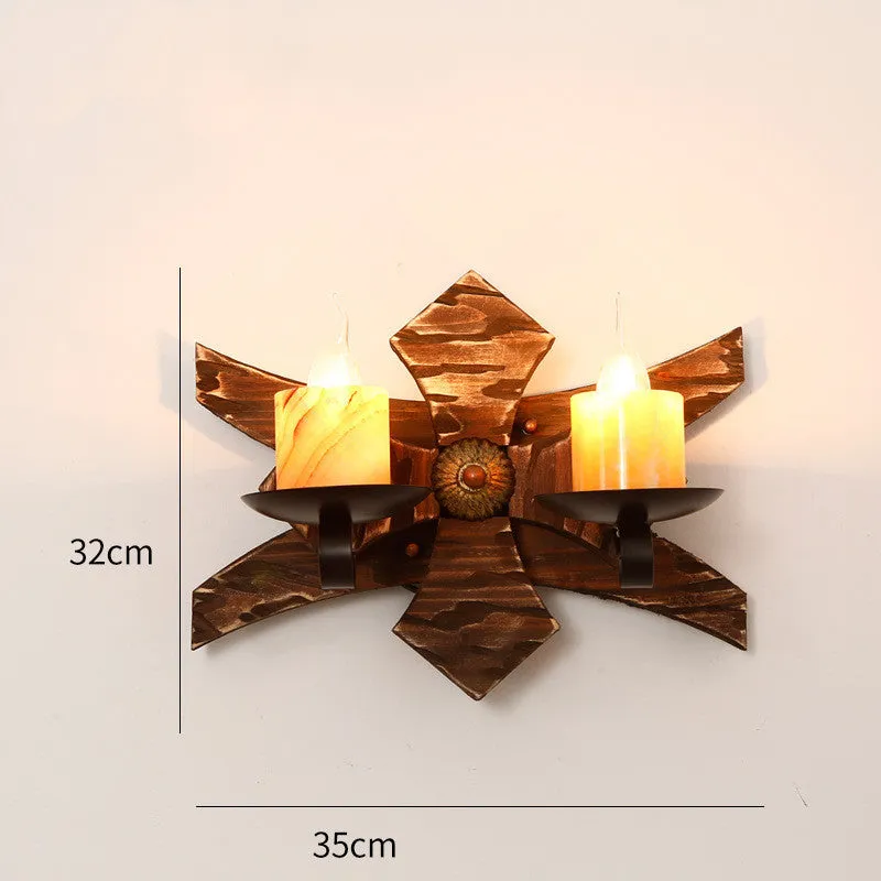 Retro nostalgic boat wood wall lamp with iron shade in industrial style