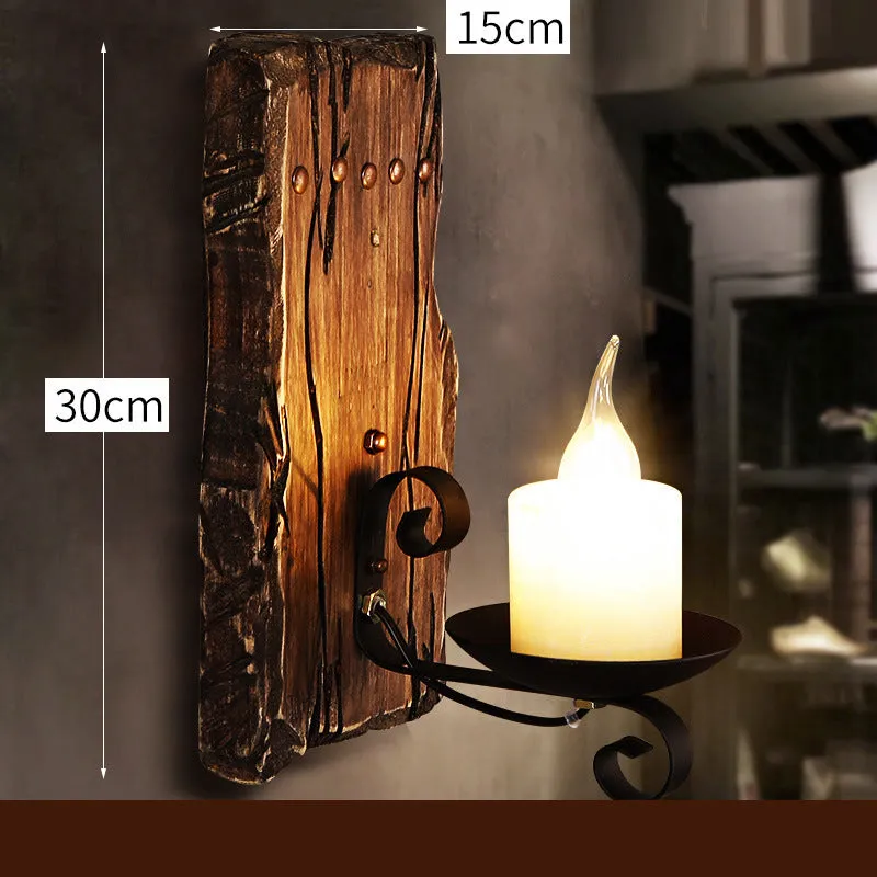 Retro nostalgic boat wood wall lamp with iron shade in industrial style