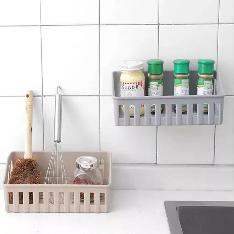 Off-white wall suction storage basket PP plastic 26.5x12x6cm bathroom kitchen