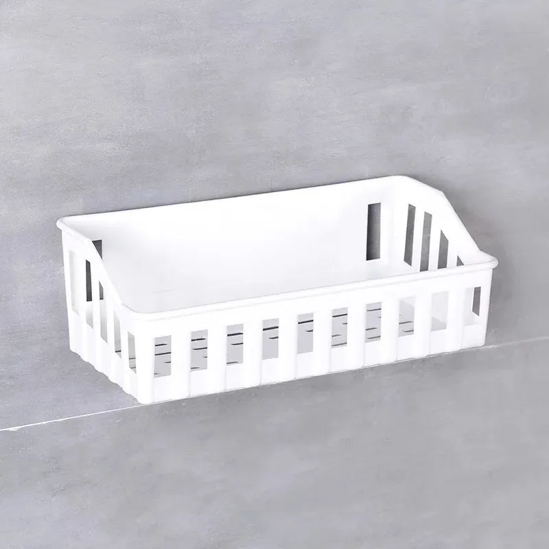 Off-white wall suction storage basket PP plastic 26.5x12x6cm bathroom kitchen