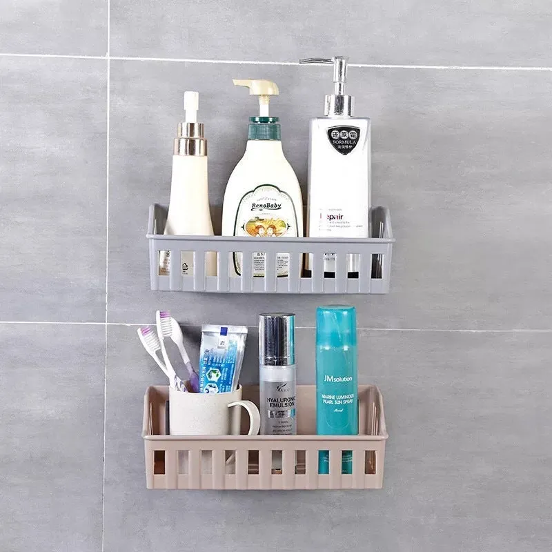 Off-white wall suction storage basket PP plastic 26.5x12x6cm bathroom kitchen