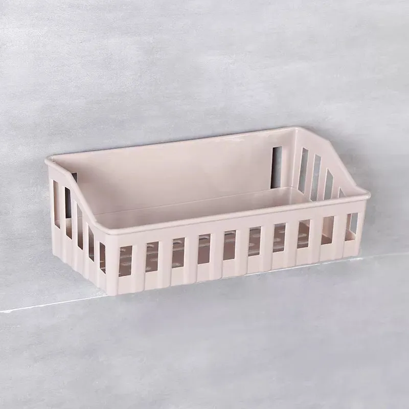 Off-white wall suction storage basket PP plastic 26.5x12x6cm bathroom kitchen