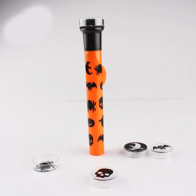 Orange metal pumpkin skull flashlight small projection lamp for Halloween