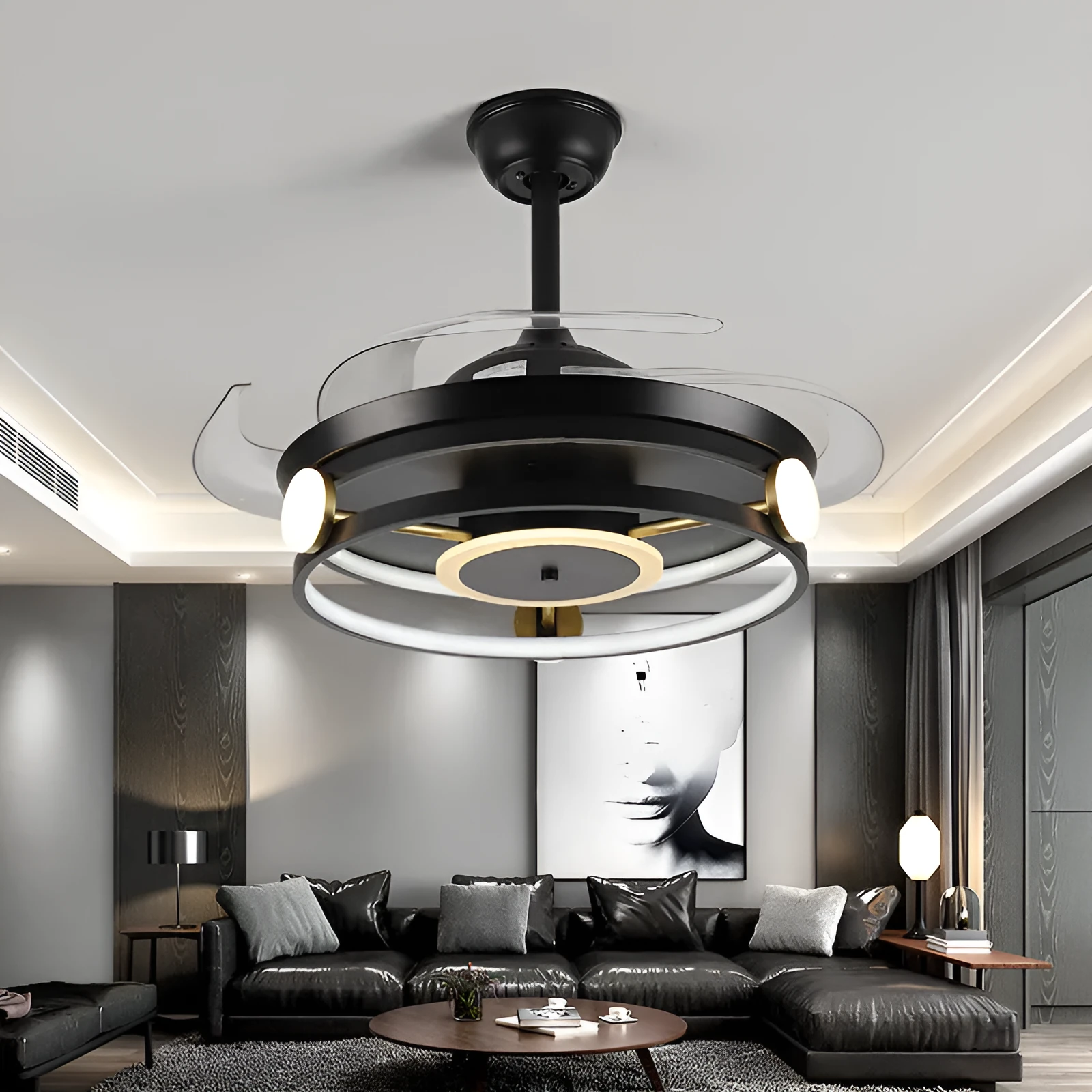 Nordic American style metal ceiling fan lamp model 8811 in black from Tmall Intelligent
