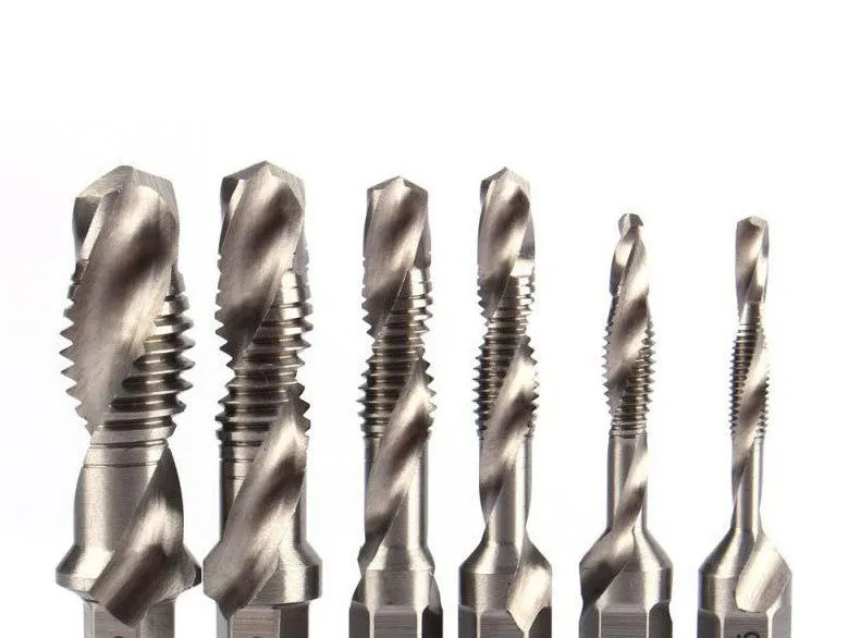 Cross-border hexagonal shank compound tap, high-speed steel, 6mm thread, spiral groove, 75mm total length