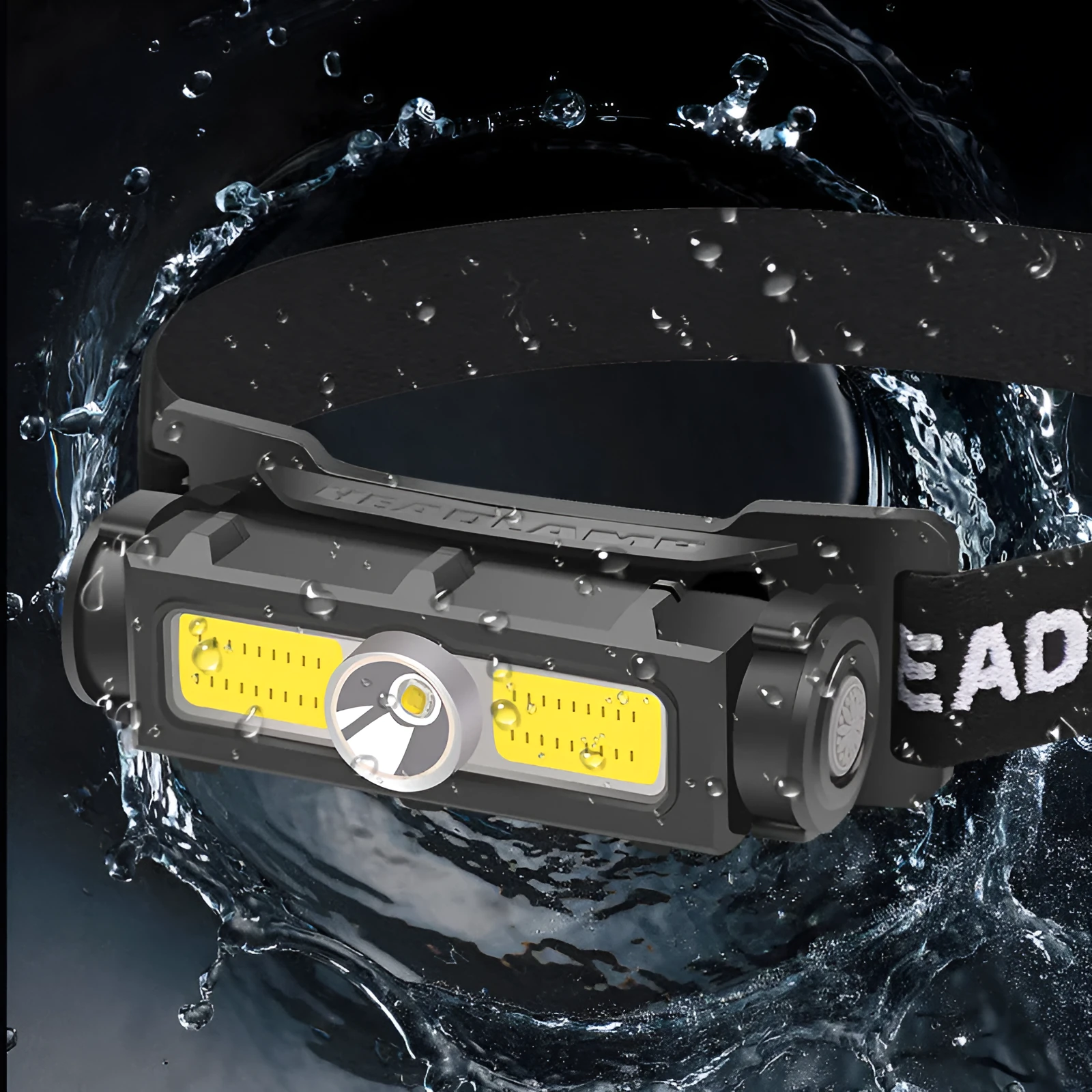 Flood light headlamp fishing lamp with built-in 1200mAh battery, 5W LED, black, adjustable headband