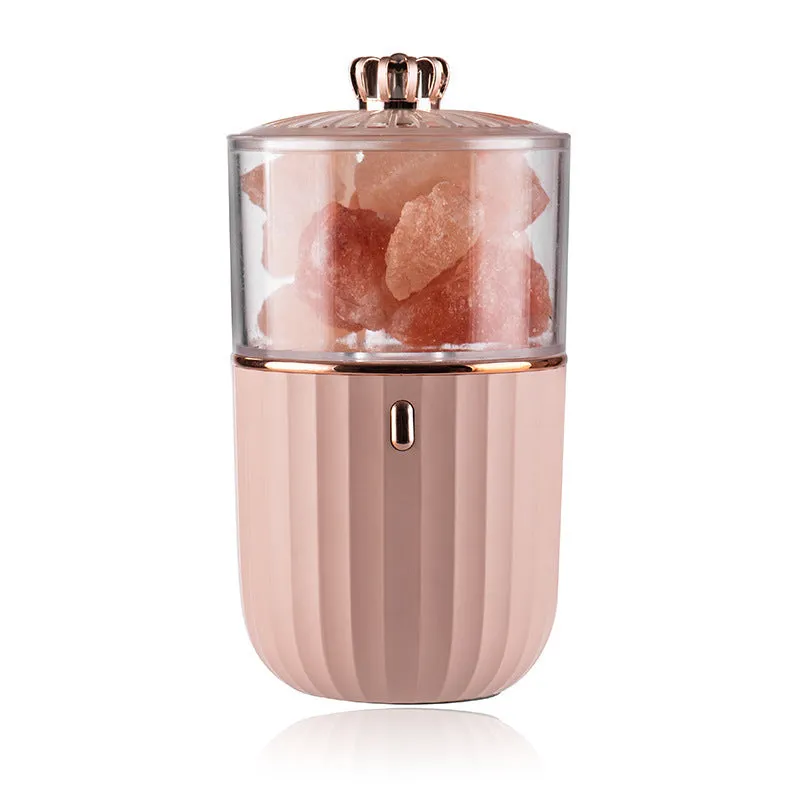 Household aromatherapy purification lamp with salt stone, plastic lampshade, colourful LED, blue colour, for vehicle or desktop