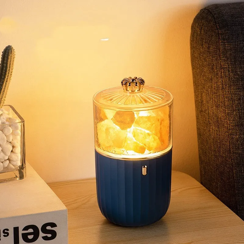 Household aromatherapy purification lamp with salt stone, plastic lampshade, colourful LED, blue colour, for vehicle or desktop