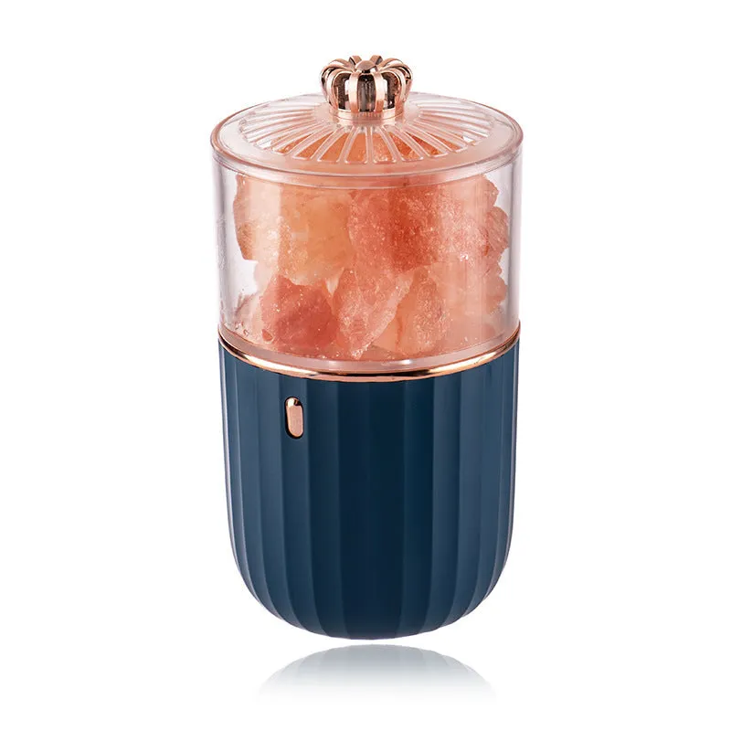 Household aromatherapy purification lamp with salt stone, plastic lampshade, colourful LED, blue colour, for vehicle or desktop