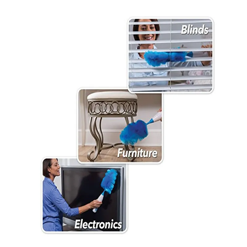 Blue electric dust cleaner with electrostatic bristles for ceiling fan and blind cleaning