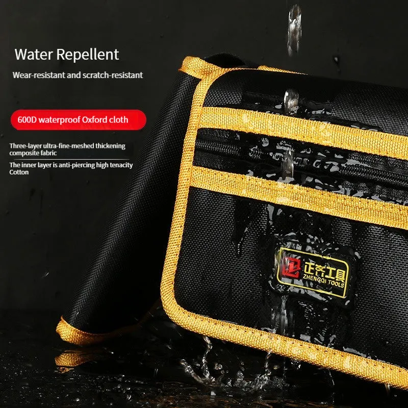 Yellow canvas electrician tool kit waist bag with multi-function storage pockets and belt loop