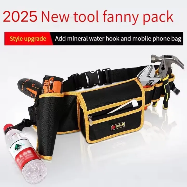 Yellow canvas electrician tool kit waist bag with multi-function storage pockets and belt loop