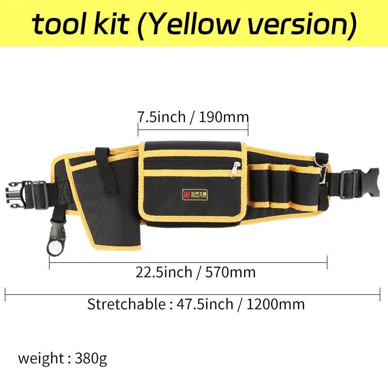 Yellow canvas electrician tool kit waist bag with multi-function storage pockets and belt loop