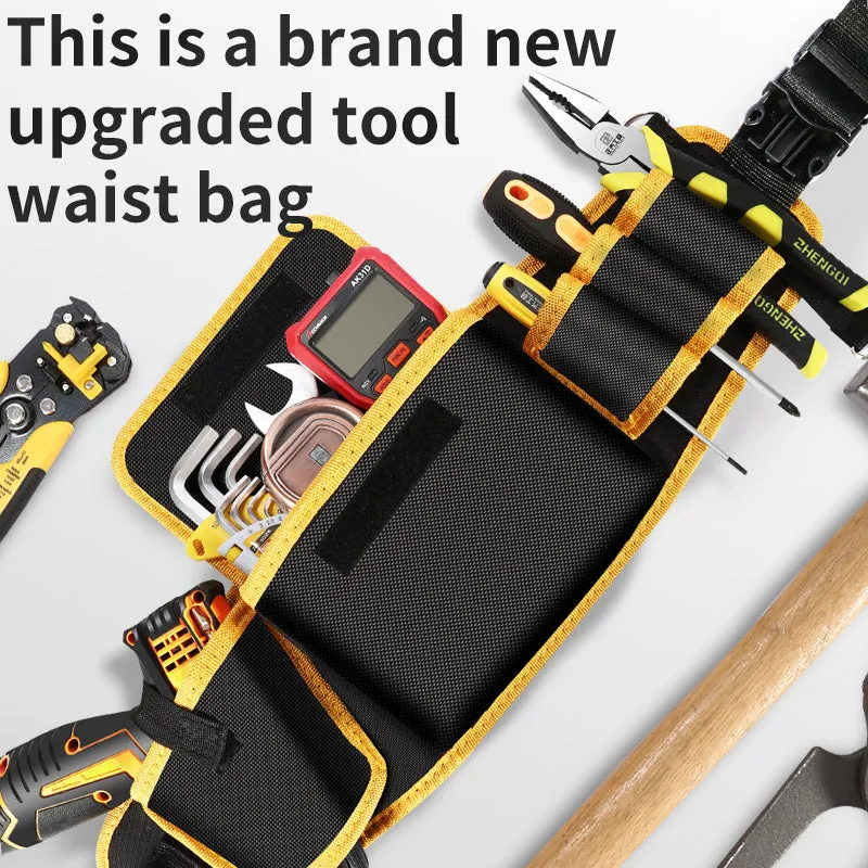 Yellow canvas electrician tool kit waist bag with multi-function storage pockets and belt loop