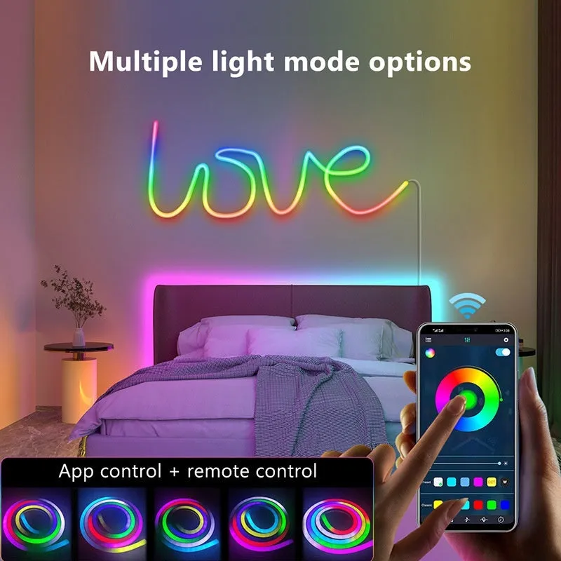 Colourful LED neon strip light with silicone bar, 72 5050 LEDs, full colour, waterproof, 3m roll, remote control