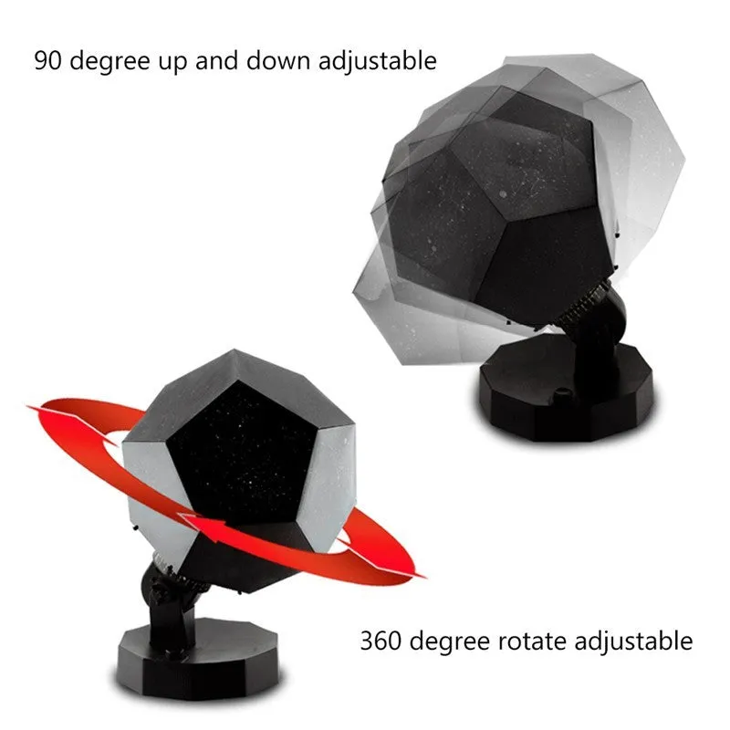 LED starry sky projector night lamp showing constellation projections on a bedroom ceiling with remote control