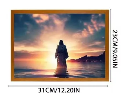 Jesus LED light painting with acrylic panel and wooden frame, three-colour backlight, home decoration