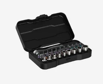 24-in-1 ratchet screwdriver set with S2 alloy steel bits, 58-tooth ratchet handle, and elastic arm locking structure on a workbench