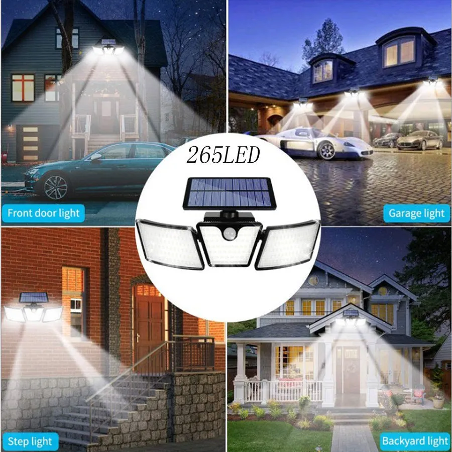 Solar light outdoor multi head human body induction in garden with ABS housing and polycrystalline silicon panel