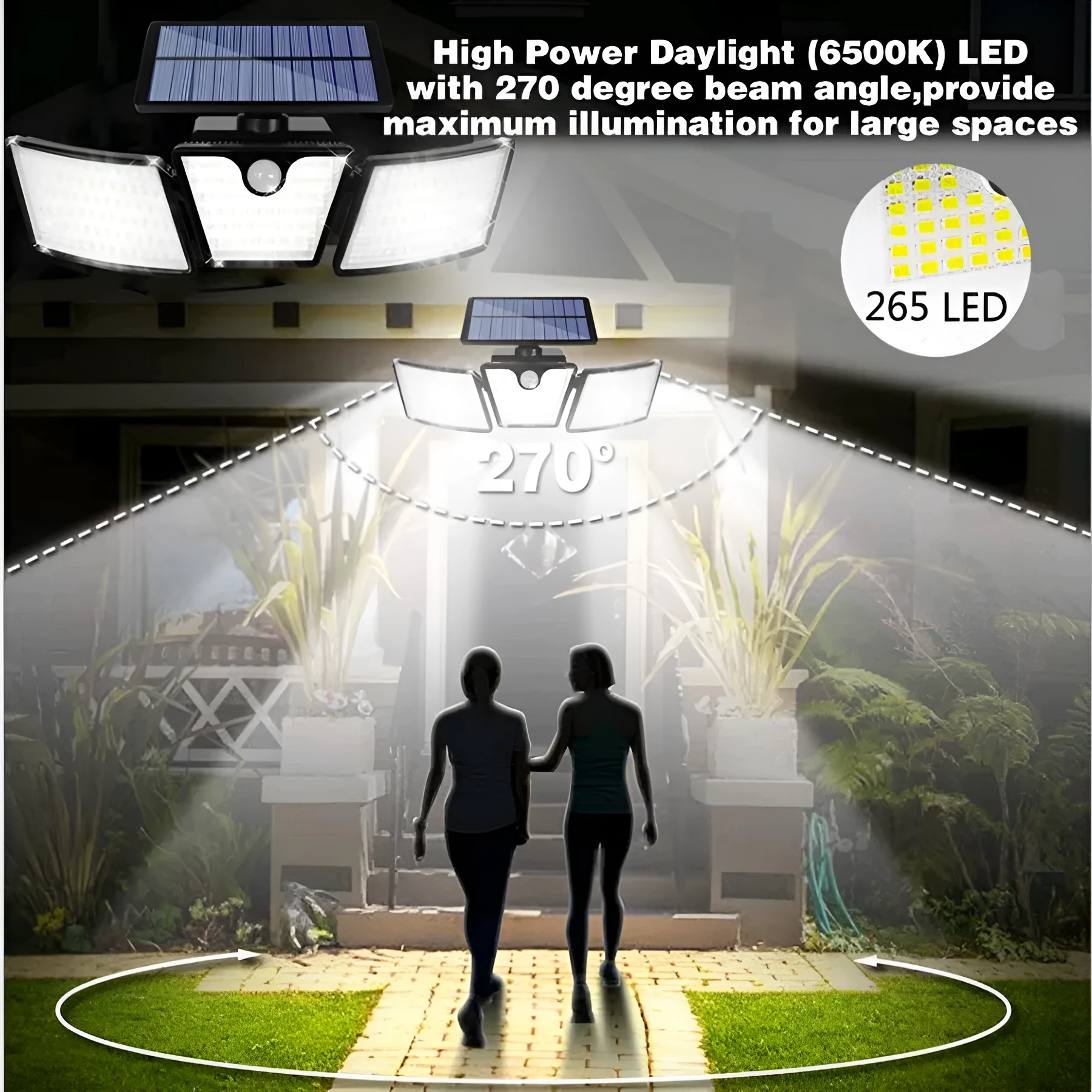 Solar light outdoor multi head human body induction in garden with ABS housing and polycrystalline silicon panel