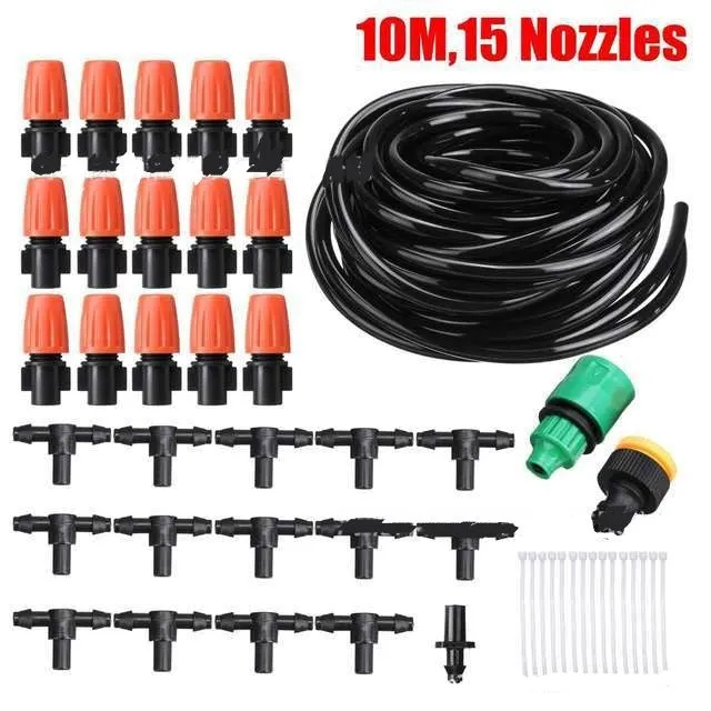 Garden Fun adjustable micro spray sprinkler kit with orange nozzles and POM components on green grass