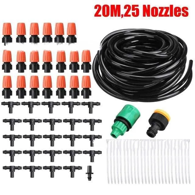 Garden Fun adjustable micro spray sprinkler kit with orange nozzles and POM components on green grass