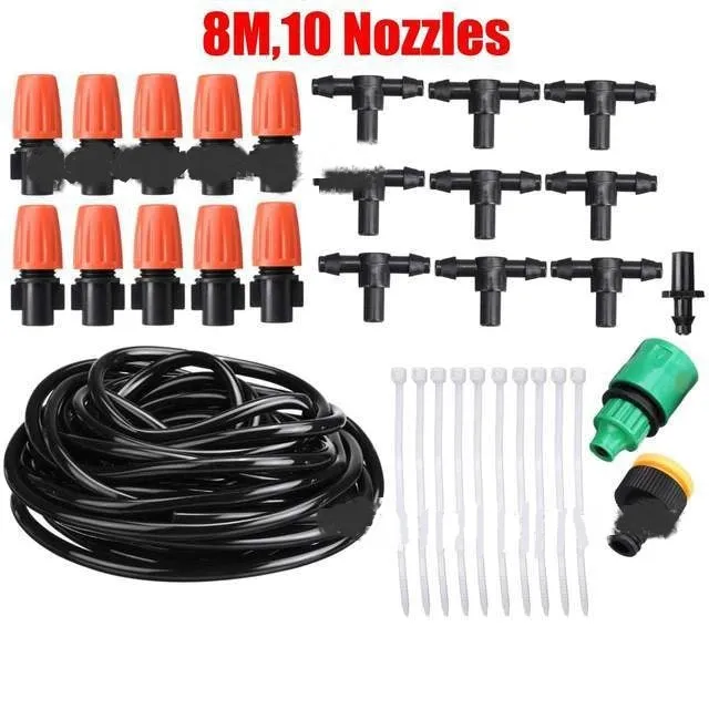 Garden Fun adjustable micro spray sprinkler kit with orange nozzles and POM components on green grass