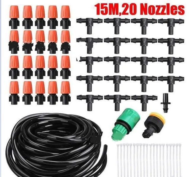 Garden Fun adjustable micro spray sprinkler kit with orange nozzles and POM components on green grass