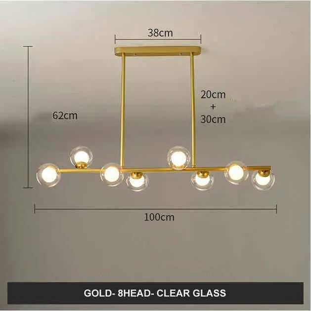 Modern minimalist glass bubble ball chandelier with 6 black arms and clear glass shades