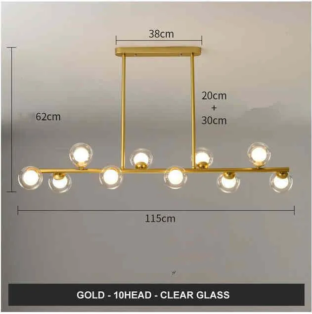 Modern minimalist glass bubble ball chandelier with 6 black arms and clear glass shades