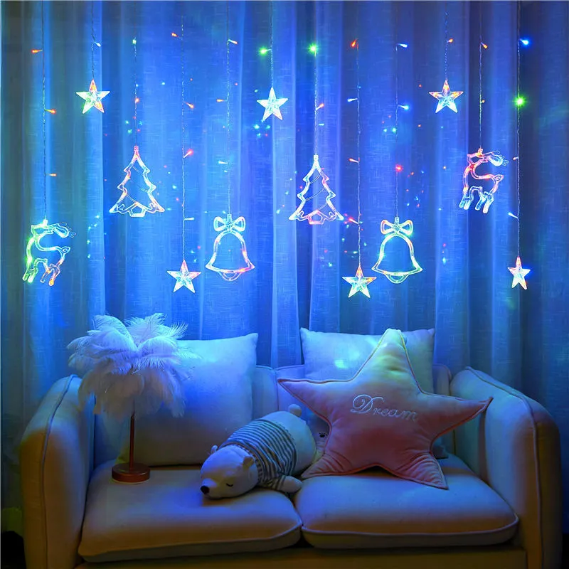 LED Christmas light string with 138 warm white lights, 3.5m length, copper wire, and festive pendants on a dark background