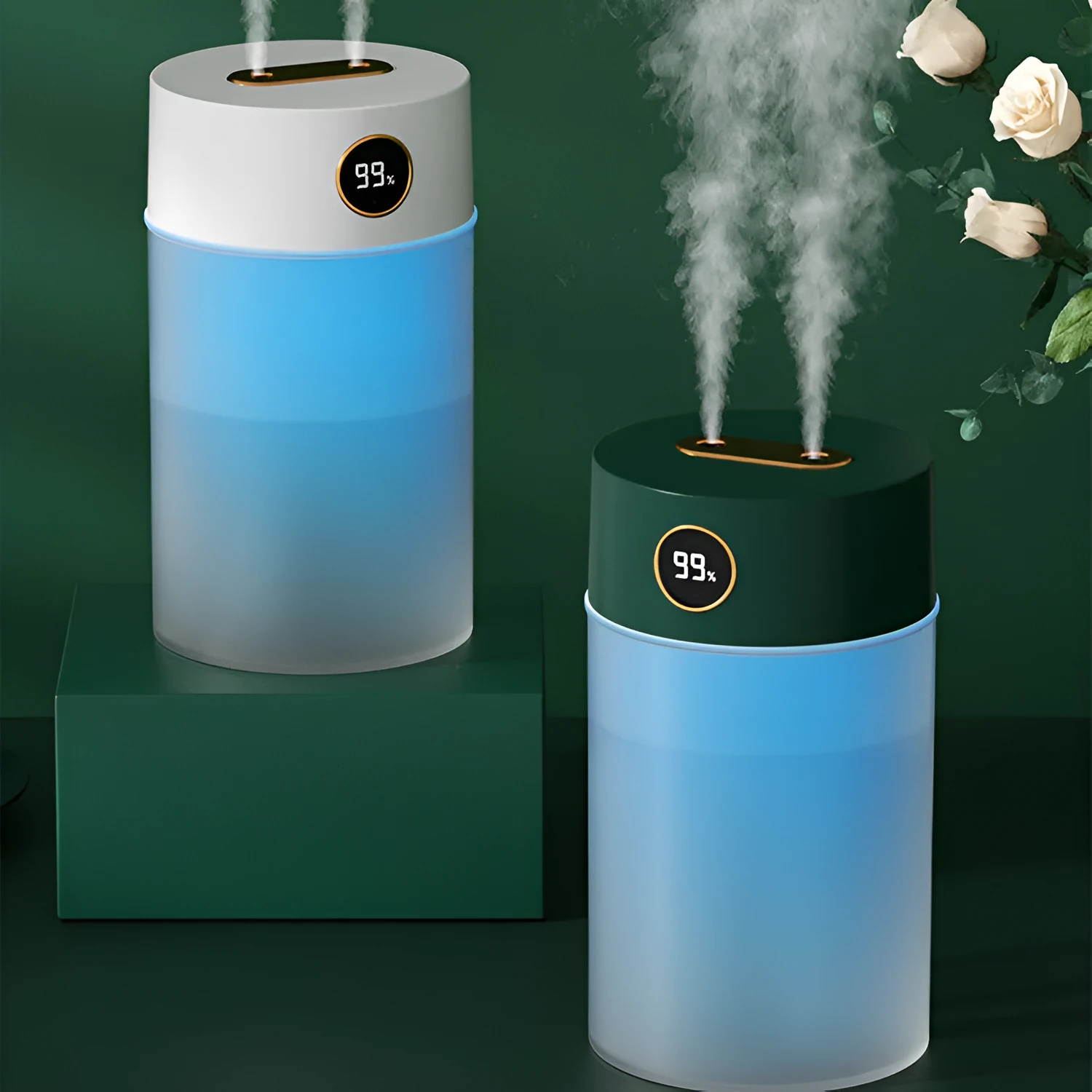 White bear edition dual-jet USB humidifier with 1.2L tank on a wooden desk