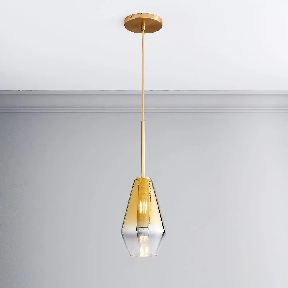 Nordic minimalist glass single head chandelier with gold hardware and cognac shade 17cm diameter