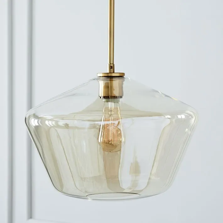 Nordic minimalist glass single head chandelier with gold hardware and cognac shade 17cm diameter