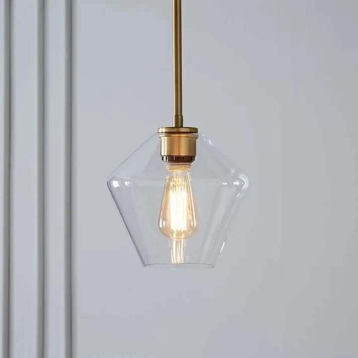 Nordic minimalist glass single head chandelier with gold hardware and cognac shade 17cm diameter