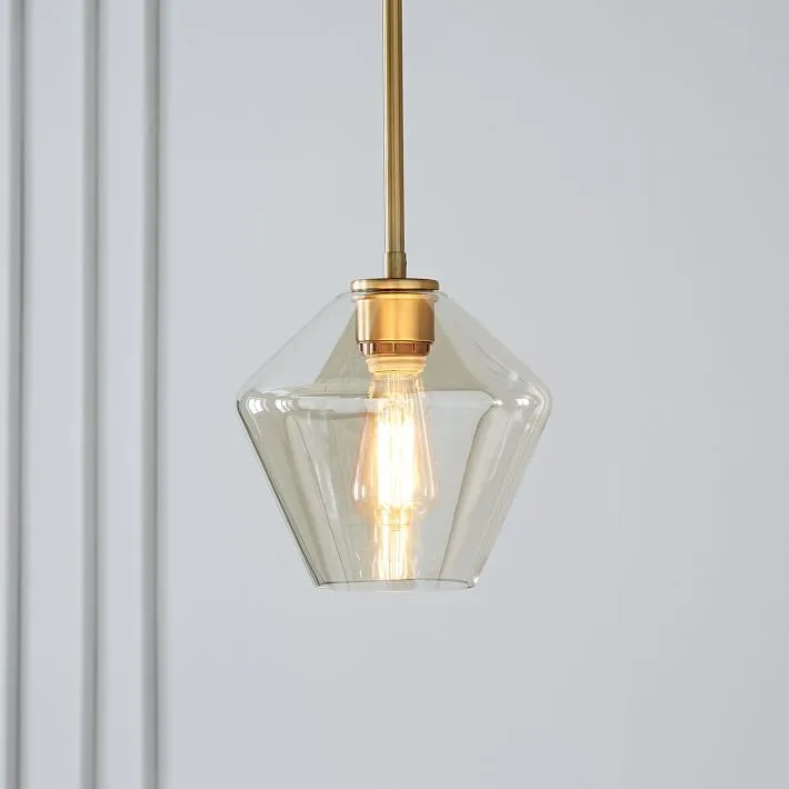 Nordic minimalist glass single head chandelier with gold hardware and cognac shade 17cm diameter