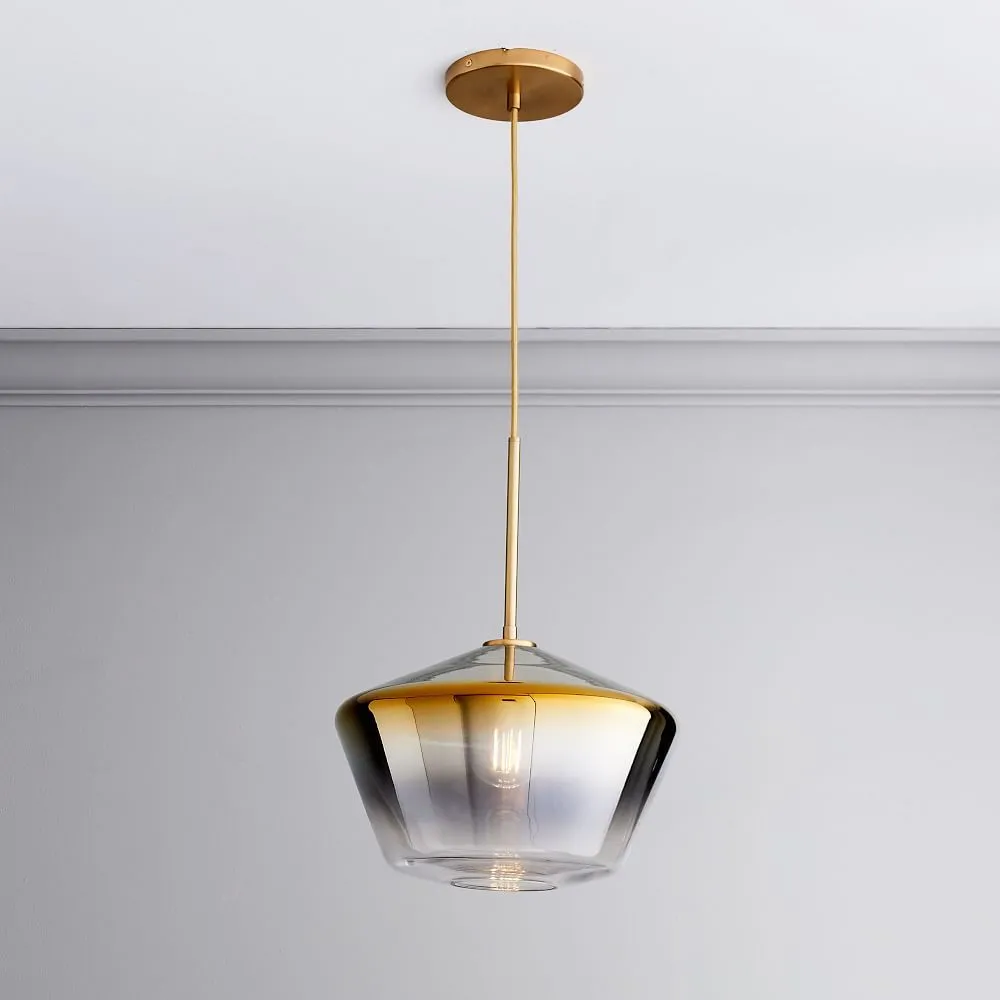 Nordic minimalist glass single head chandelier with gold hardware and cognac shade 17cm diameter